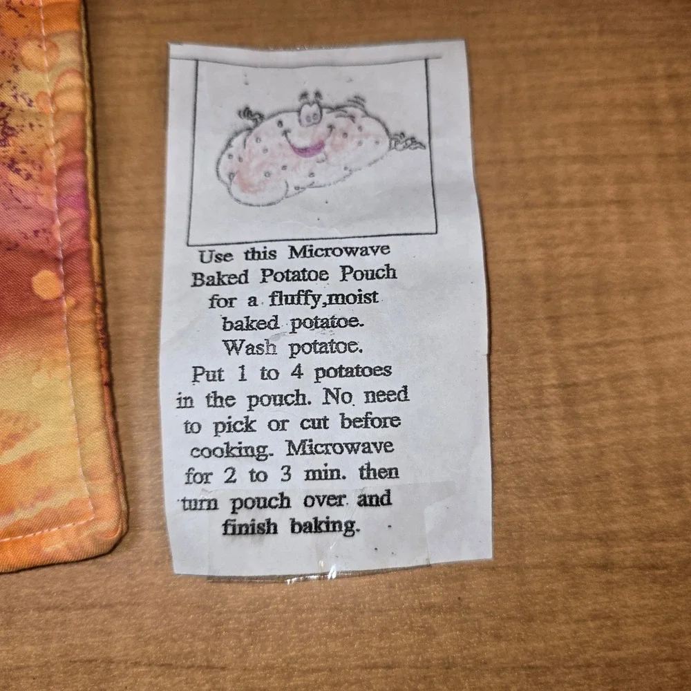 Handmade Microwave Baked‎ Potato Pouch Cooker with Directions 10x10